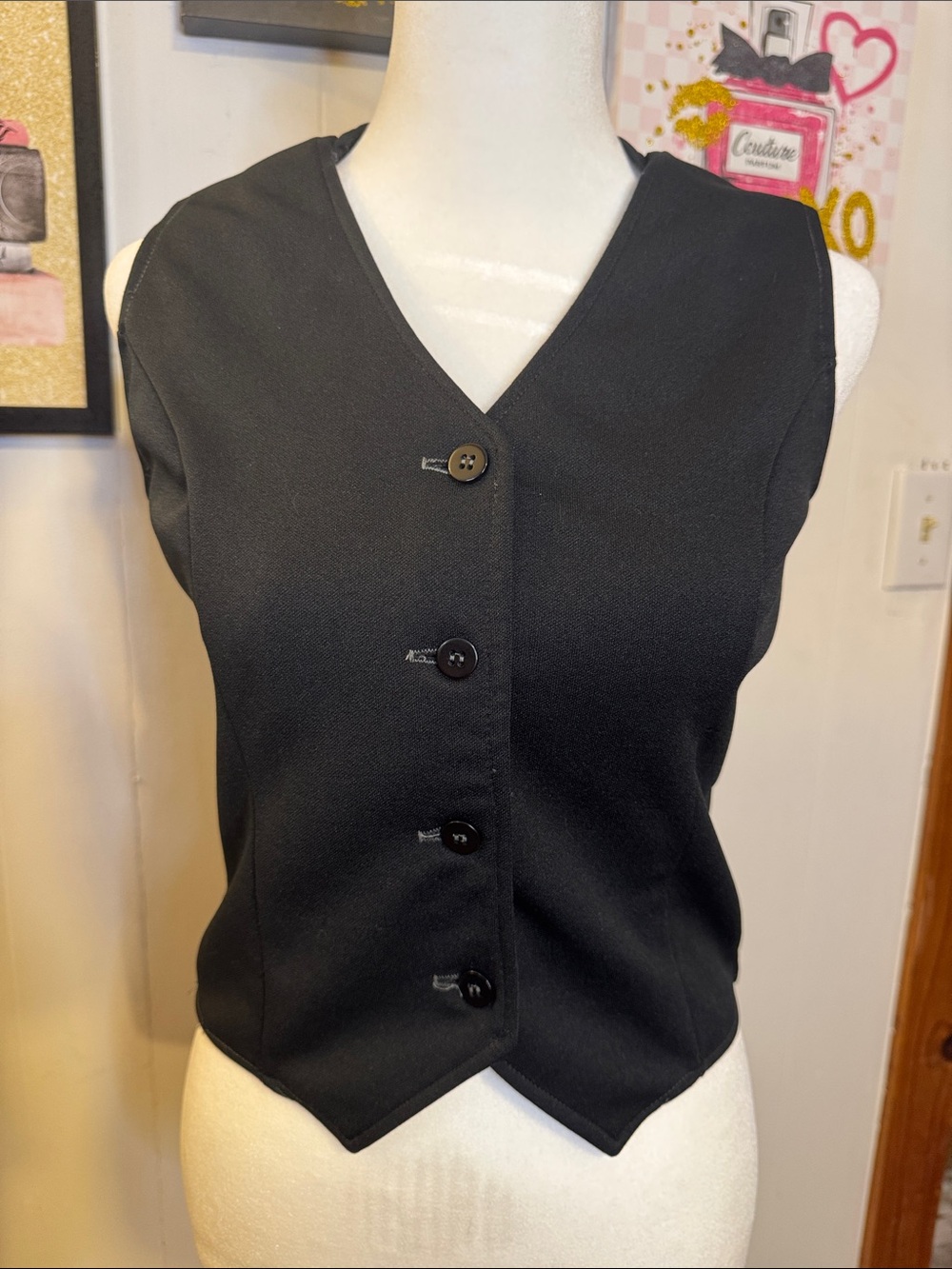 ILGWU Vintage Black Button Front Vest